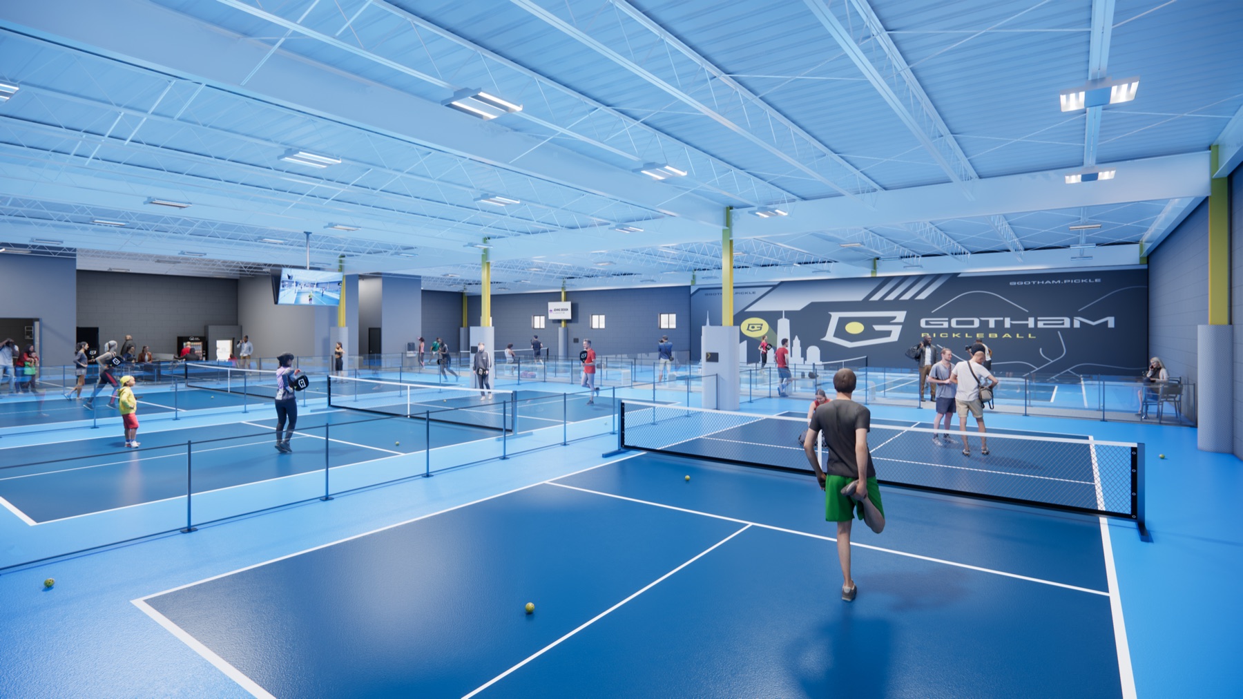 Rendering of Gotham Pickleball Hunters Point interior